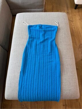 SHEIN Bright Blue Strapless Ribbed Midi Dress